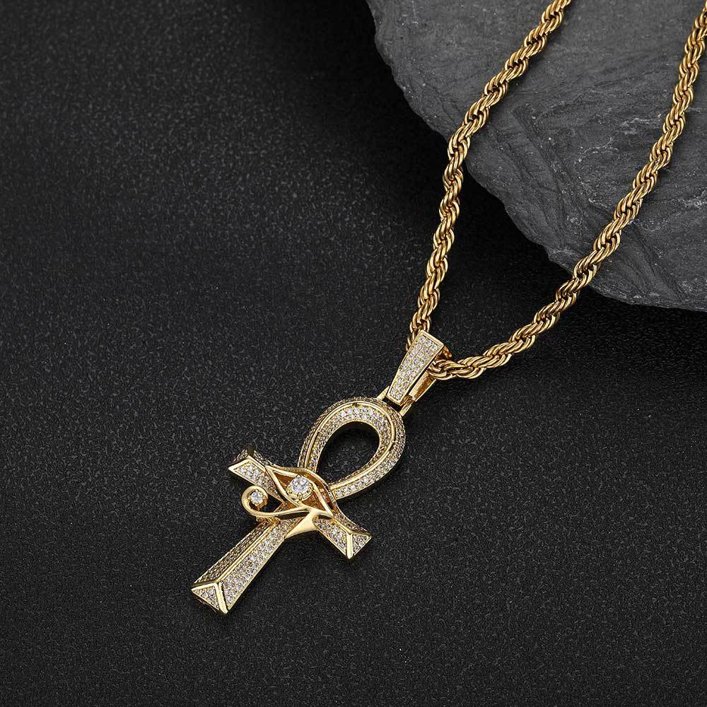 Moissanite Eye of Horus Ankh Pendant in 925 Sterling Silver