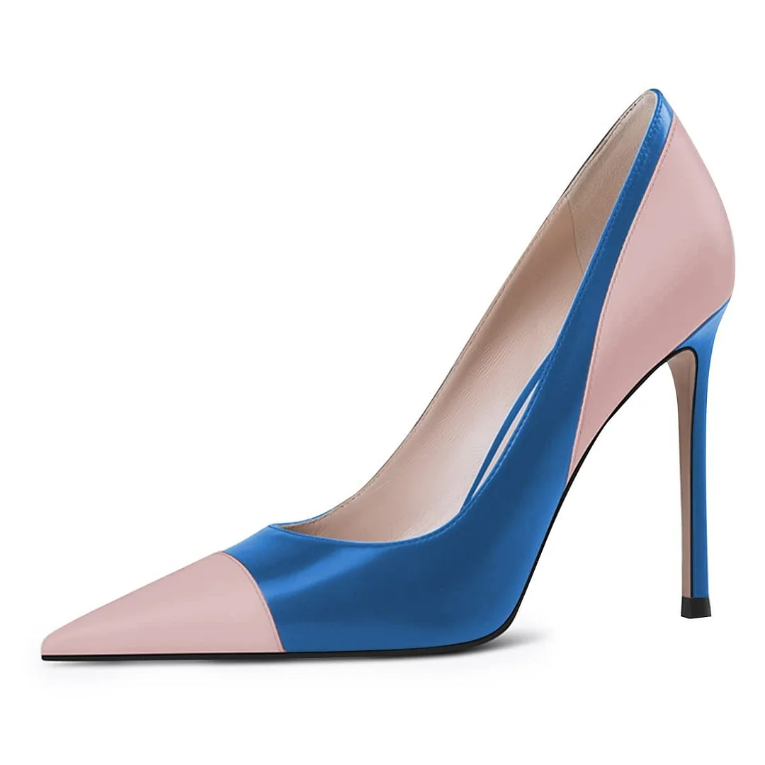 Pink and Blue Vegan Leather Pointed Toe Stiletto Heels Shoes