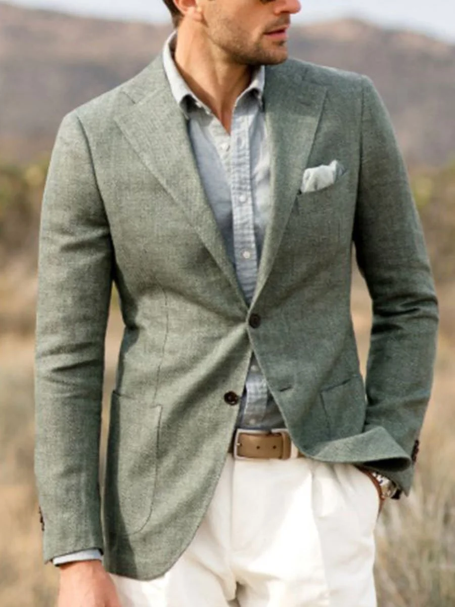 Men's Solid Color Casual Cotton And Linen Jacket 