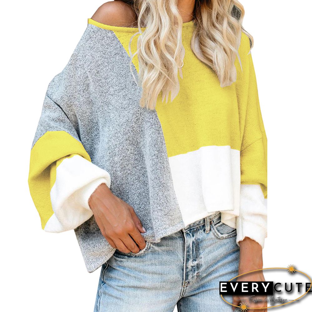 Yellow Colorblock Loose Style Knit Sweater