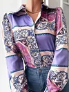 Lapel Collar Loose Retro Print Buttoned Blouses&Shirts Tops