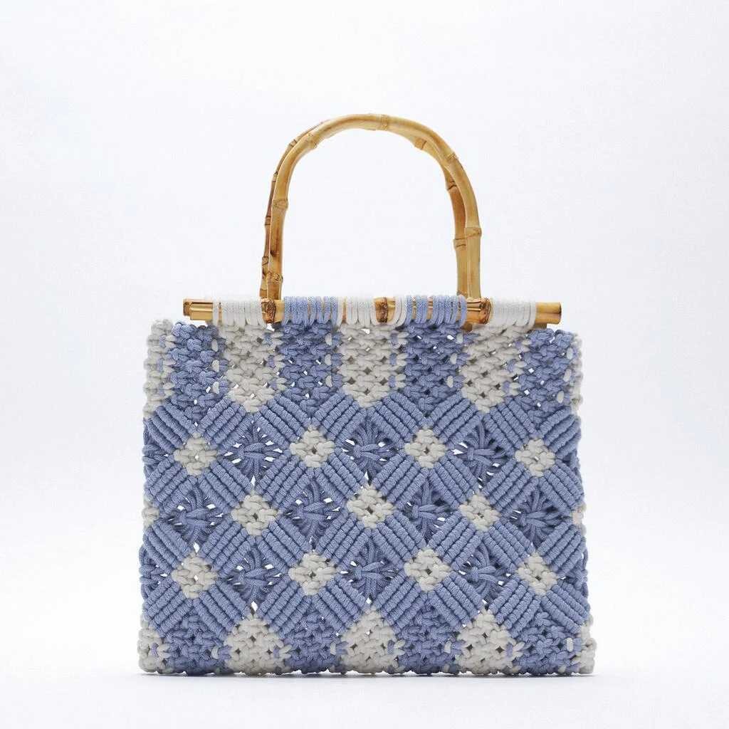 Fashion Rope Woven Women Handbags Bamboo Handle Hand Bags Large Capacity Tote Summer Beach Straw Bag Casual Lady Bali Purse 2021