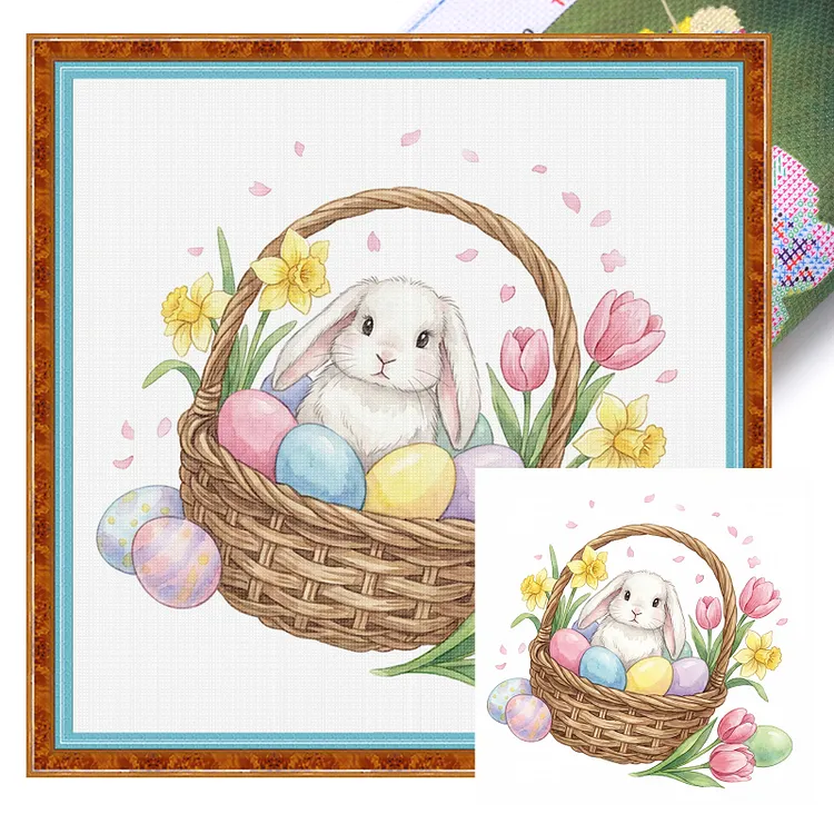 【Huacan Brand】Easter Egg Basket Rabbit 30*30cm 14CT Stamped Canvas Cross Stitch gbfke