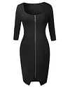 Sexy Zipper Up Split Bodycon Dress Black Dresses