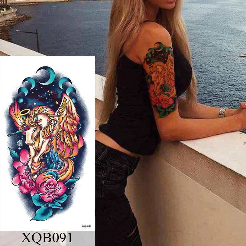 Waterproof Temporary Tattoo Sticker Lotus Flowers Lace Rose Sword Flash Tattoos Ancient Totem Body Art Arm Fake Tatoo Women Men