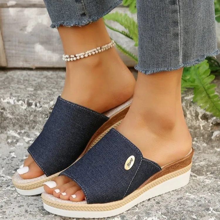 Breakj Breakj New Summer Women's Slope And Thick Bottom Fish Mouth Slippers Large Code With Slope And Slippers Women