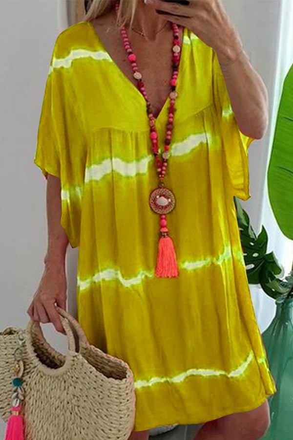 Summer V-neck Smocked Dress With Short Sleeves - Shop Trendy Women's Clothing | LoverChic