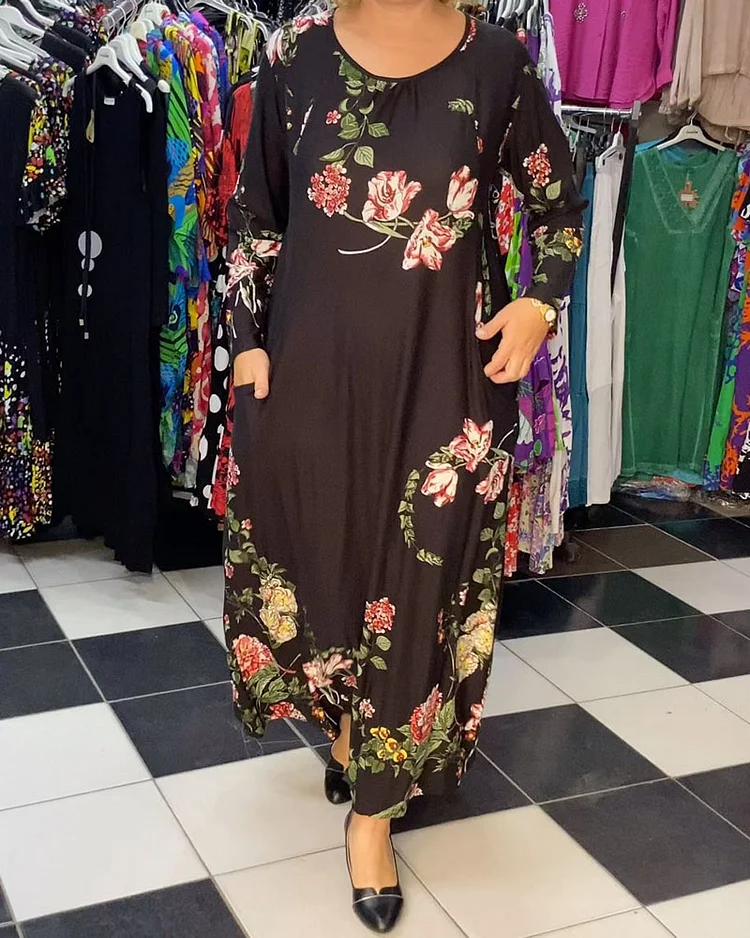 Round Neck Printed Loose Dress