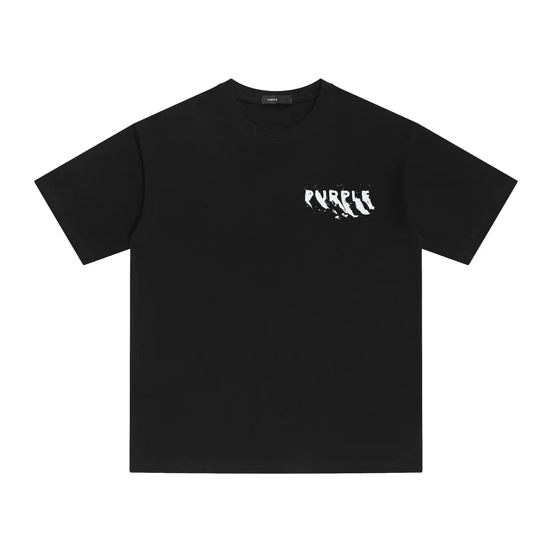Unisex Trendy Niche Purple Splash Letter Print Black Cotton Short Sleeve T-Shirt