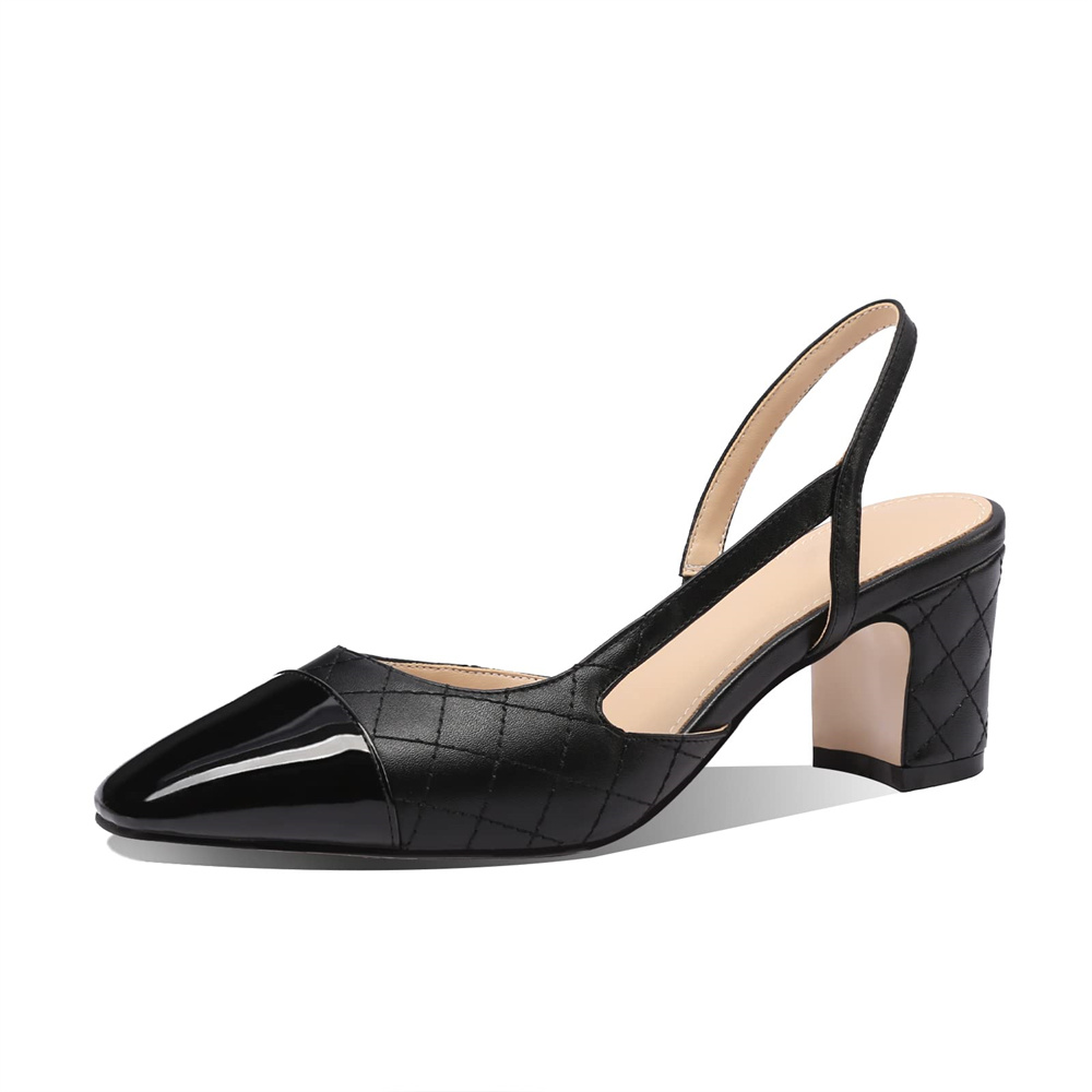 6.5cm/2.55'' Chunky Heels for Women Slingback Pumps Sandals Splicing Round Toe Casual Daily Wedding Pumps