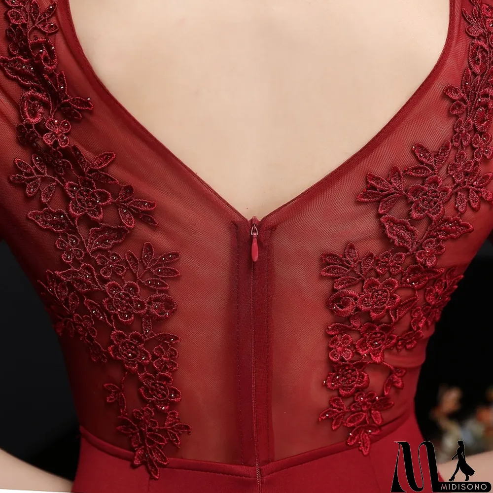 MidiSono - Summer Red Half Sleeve Mermaid Evening Dress