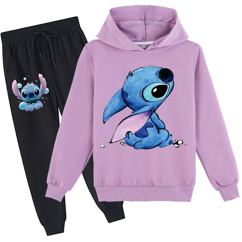 Mayoulove Stitch Long Sleeve Hoodie and Pants Set - Perfect for Disney Lovers and Cozy Days at Home - Kids' Clothing-Mayoulove