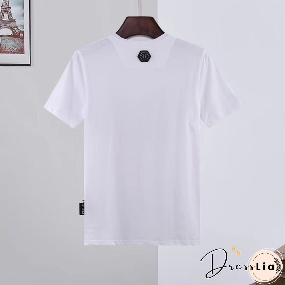 Philipp Plein Men Cotton Round Neck T-Shirt Casual PP Rhinestone Bear Top