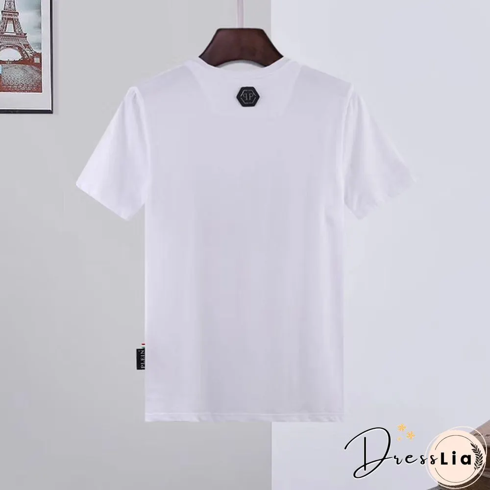 Philipp Plein Men Cotton Round Neck T-Shirt Casual PP Rhinestone Bear Top