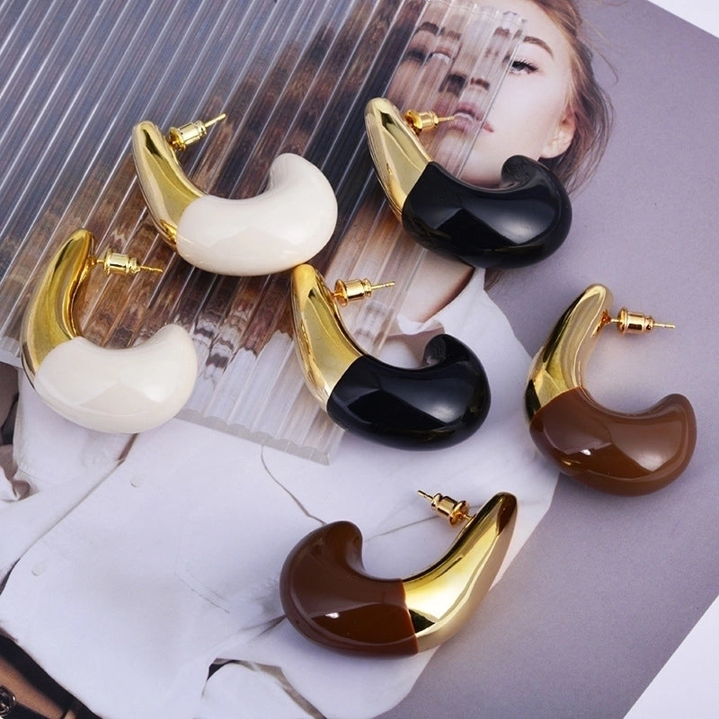 1 Pair Minimalist C Shape Enamel Copper 22K Gold Plated Ear Studs