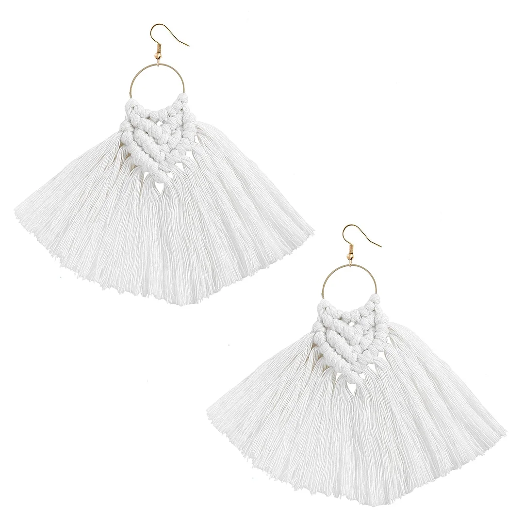 Dvacaman 2020 New Design Bohemian Leaf Shape Tassel Earrings For Women Fashion Weave Macrame Cotton Thread Earrings Drop Jewelry