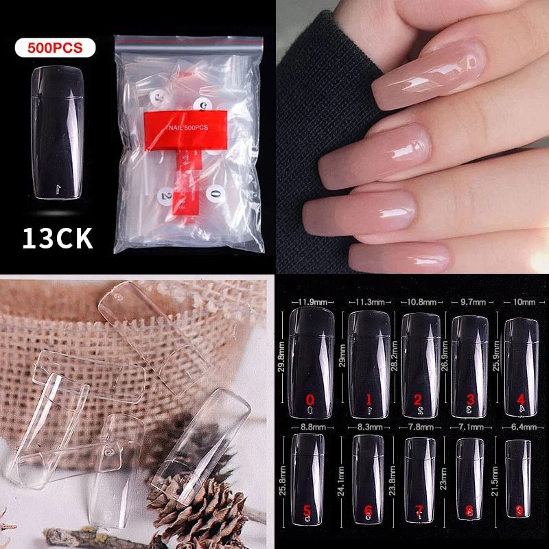 500Pcs False Nail Extension French Natural Transparent Stiletto Coffin False Nails Tips Long Acrylic UV Gel Nail Polish Manicure-Nail Inspo