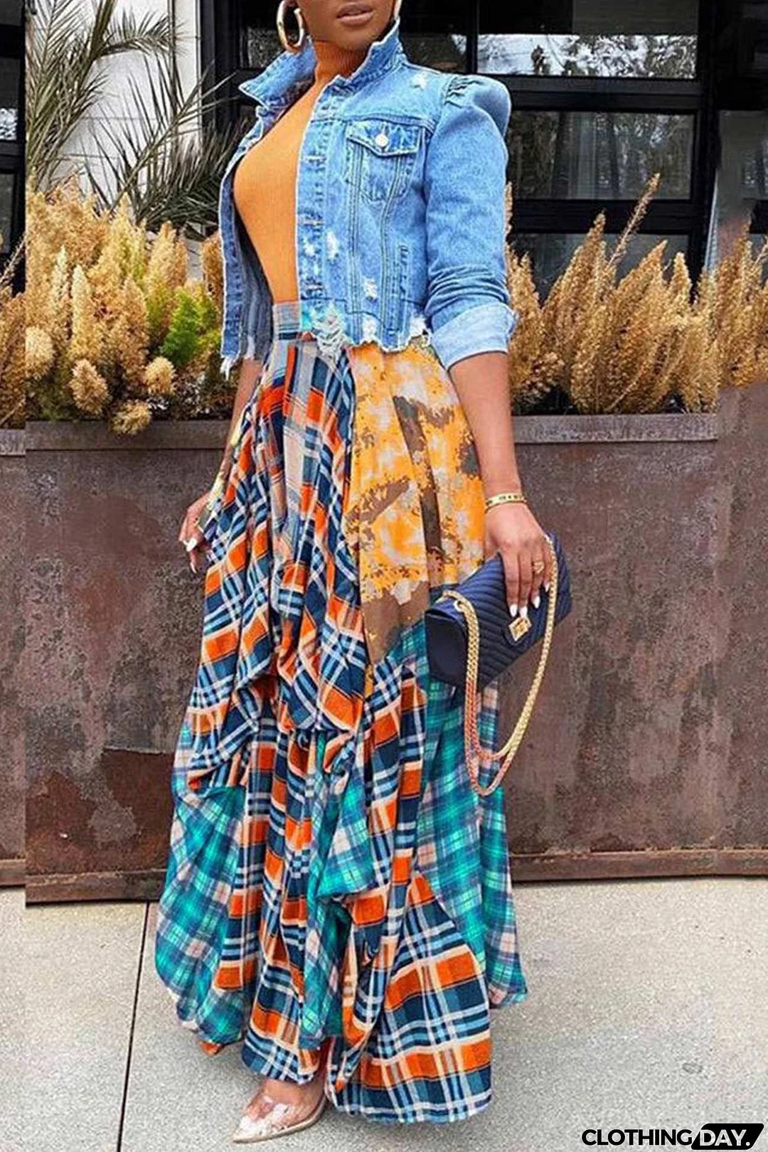 Splicing Plaid Print Skirt