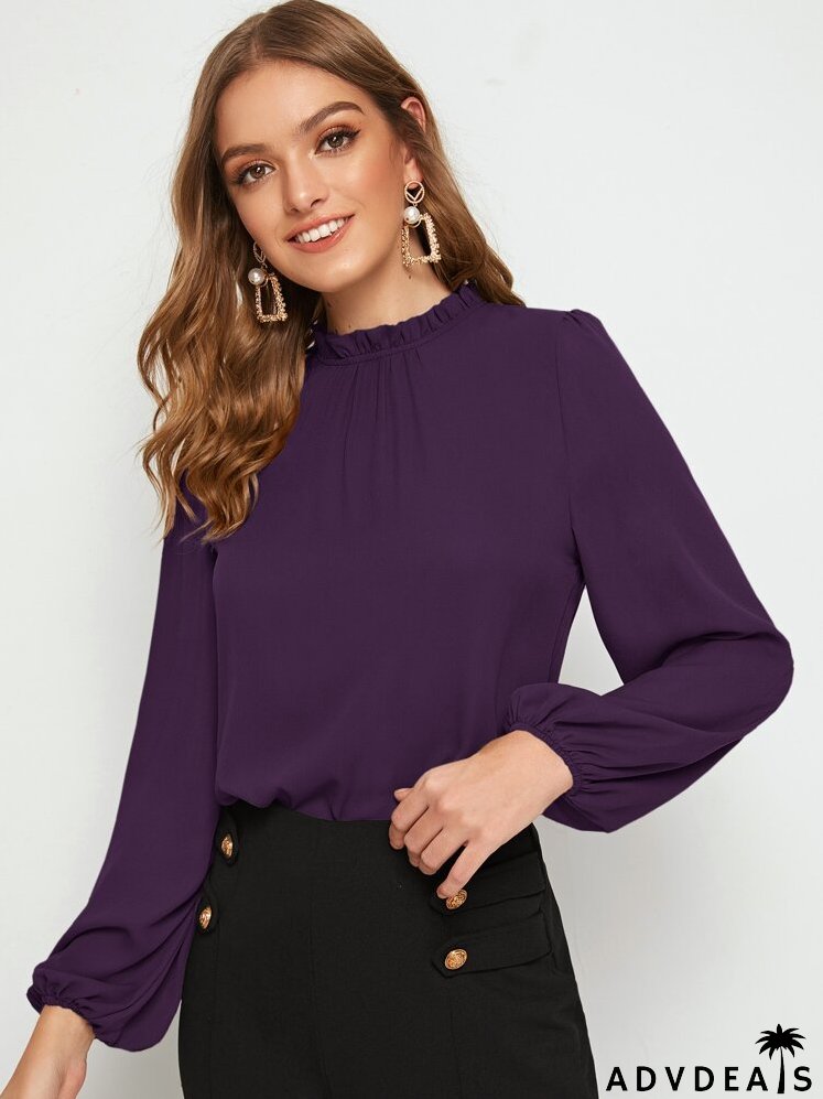 Frill Neck Lantern Sleeve Top