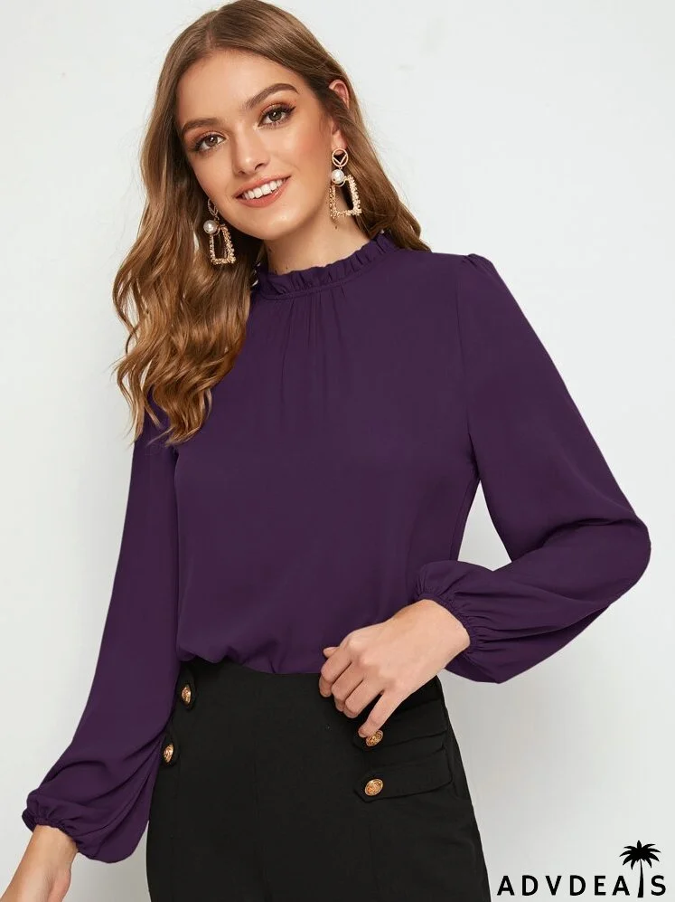 Frill Neck Lantern Sleeve Top