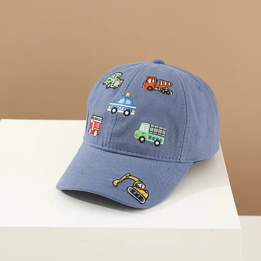 Boys Casual Construction Vehicle Embroidered Baseball Cap Excavator, Fire Truck, Dump Truck, Taxi, Truck Pattern Hat
