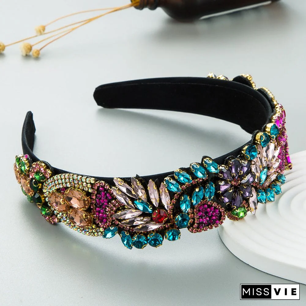 Women's Retro Style Exaggerated Colorful Rhinestone Headband