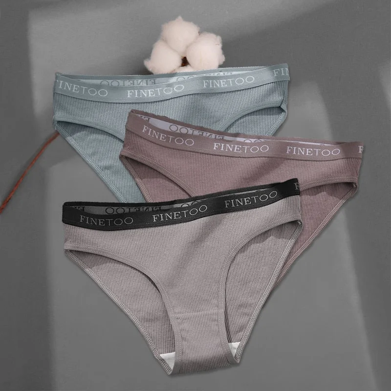 FINETOO Women's Cotton Panties 3Pcs/set Custom Letter Underwear M-2XL Women Briefs Plus Size Underpants Soft Female Panties 2022