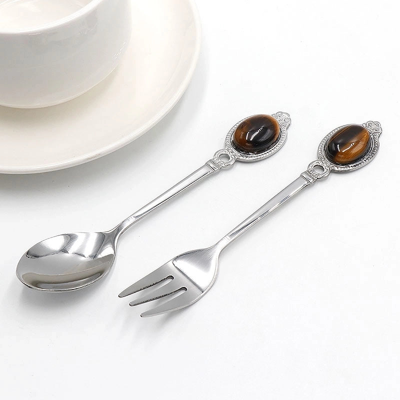 Retro Solid Color Stainless Steel Natural Stone Spoon