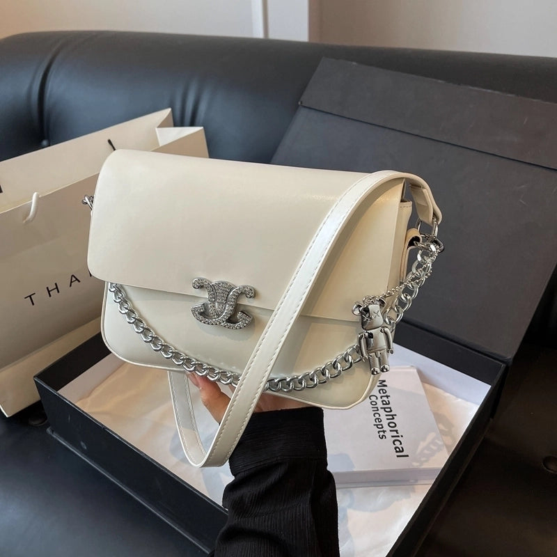 Women’s Pu Leather Solid Color Basic Classic Style Flip Cover Shoulder Bag Crossbody Bag