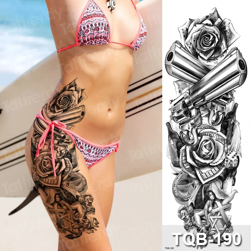 sexy temporary tattoo large body art thigh leg arm sleeve tattoo sticker fish dragon totem lotus peony flower tatoo fake water