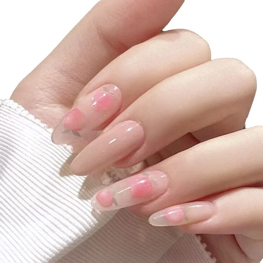 24pcs French False Nail With Rhinestones Summer Nail Tips Press on Nail Sky White Cloud Fake Nails with Glue Ballet Nail Art-Nail Inspo