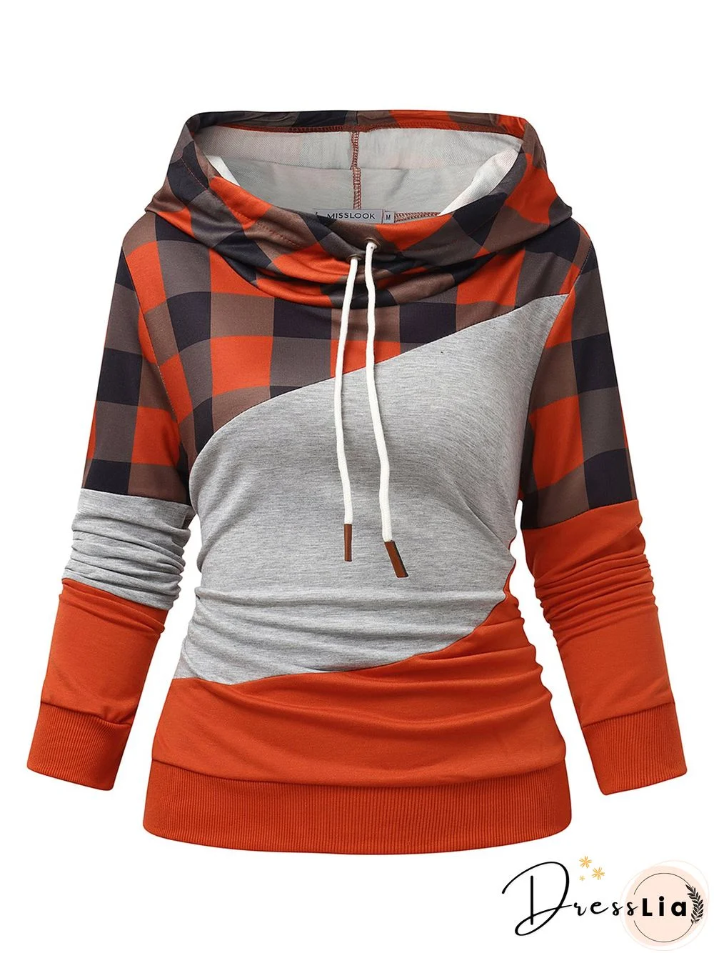 Red Long Sleeve Plaid Cotton Hoodie Sweatshirts