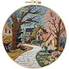 4pcs Town-DIY Embroidery Kit with Pattern Cotton Threads Needles Hoop Scissor 25*25cm tapestrymarket