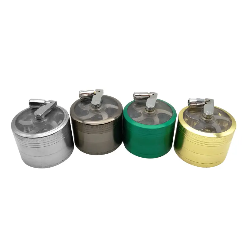 4-Layer Hand Crank Zinc Alloy Herb Grinder, Smoking Accessory