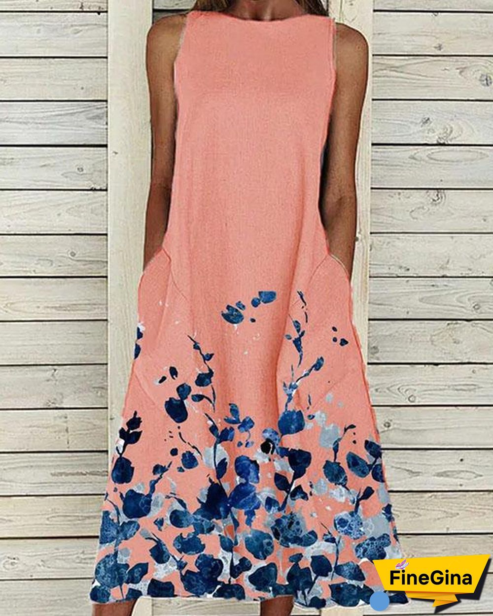 Elegant Floral Crew Neck Dresses