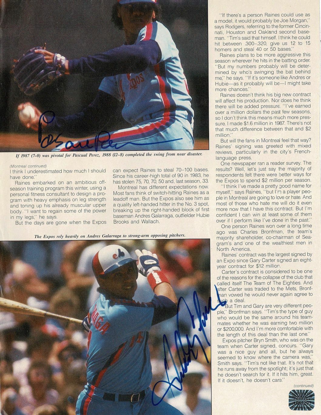 Andres Galarraga & Pascual Perez signed autographed magazine Photo Poster painting! AMCo! 9686