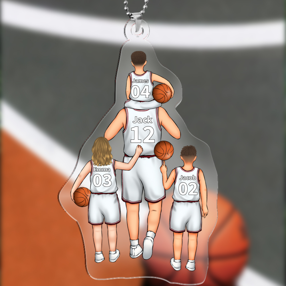 Personalized Basketball Family Hanging Ornament Custom 2–5 Names & Jersey Number Keychain Acrylic Pendant Father's Day Gift