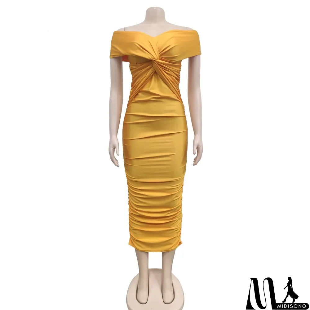 MidiSono - Sexy Cross Wrap Chest Cross Pleated Maxi Dress