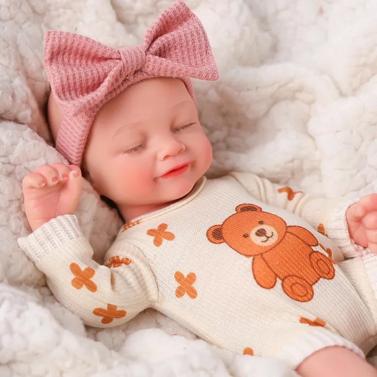 Babeside Cozy Bear Cookie 12" Full Body Silicone Sleeping Reborn Baby Doll Girl in Knit Romper