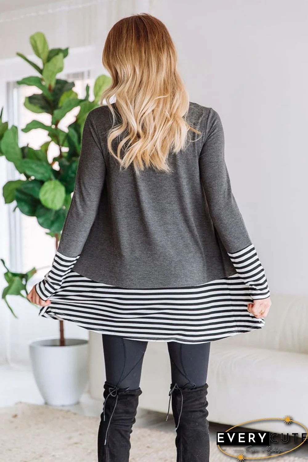 Striped Patchwork Gray Tunic Top