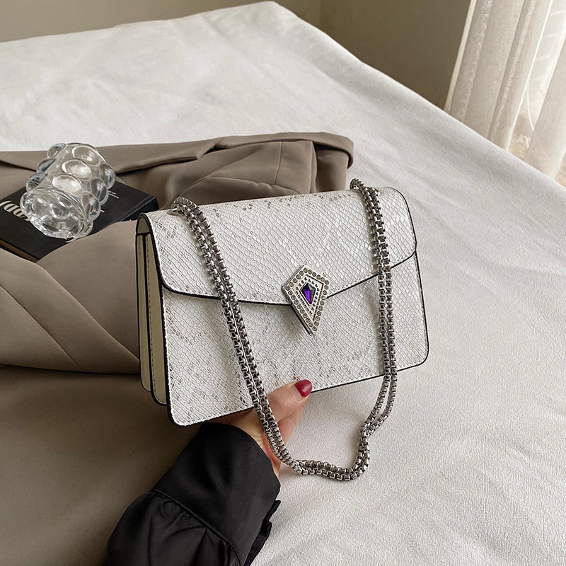 Women’s Small Pu Leather Snakeskin Elegant Square Magnetic Buckle Crossbody Bag