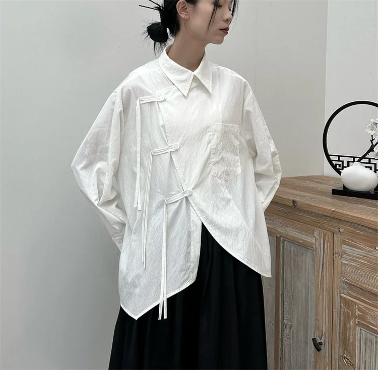 Dawfashion Techwear Streetwear-Trendy Chinese Style Design Long Solid Color Long Sleeve Shirts-Streetfashion-Darkwear-Techwear
