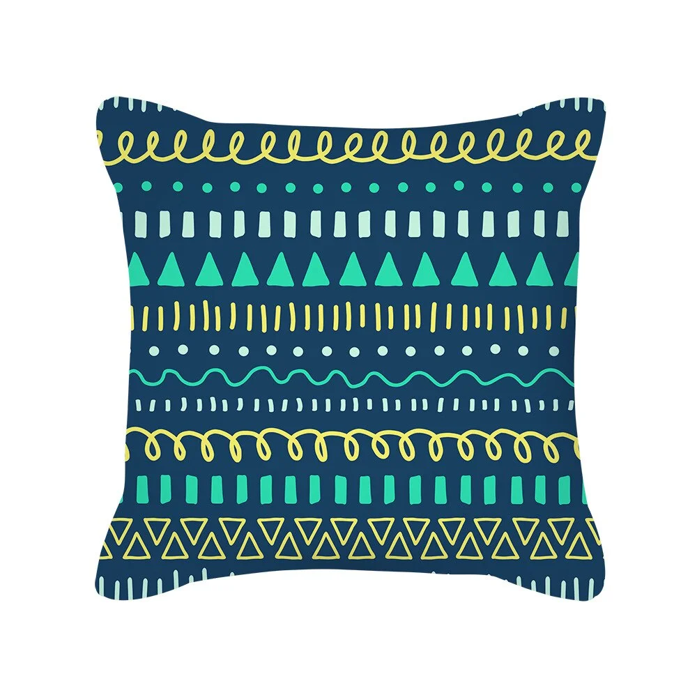 Teal Blue Cushion Cover Leaves Geometric Heart Pillow Cover Sofa Home Decor Throw Pillows Car Decorative Pillow Case Accessories