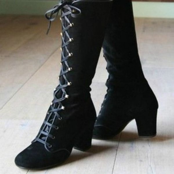 Women Cozy Lace Up Elegant Mid-heel Shoes Knee High Boots Fashion Steampunk Gothic Vintage Style Retro Punk Boots - Shop Trendy Women's Clothing | LoverChic