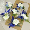 10PCS Wedding Bridal Groom Catering Business Ceremony Guests Blue White Corsage Boutonniere Wrist Bouquets Artificial Flower