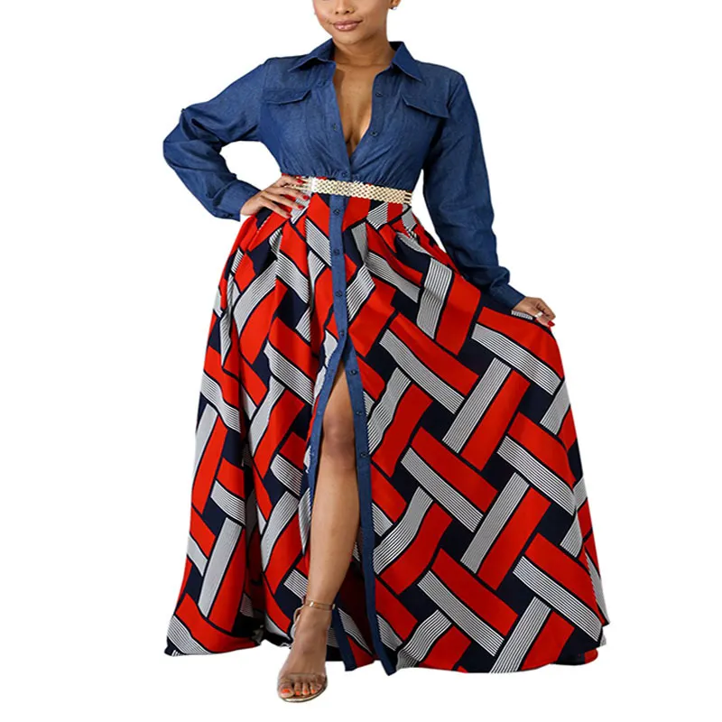 Uveng Uveng Spring Summer New Women's Dress Denim Woven Stripe Print Dress
