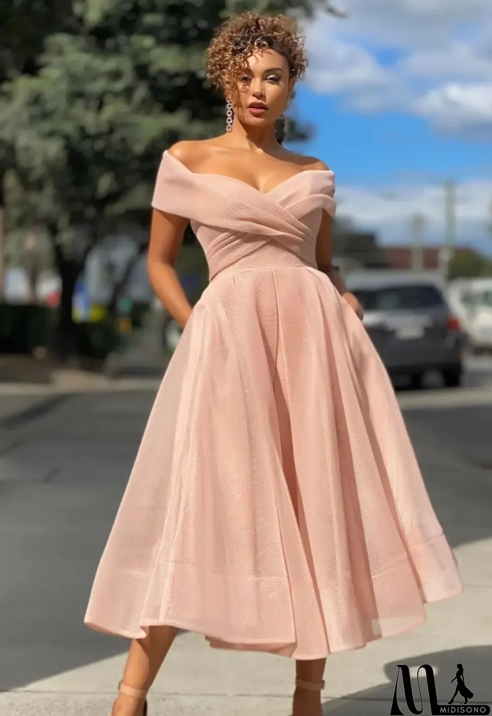 MidiSono - Summer Formal Pink Strapless High Waist Prom Dress