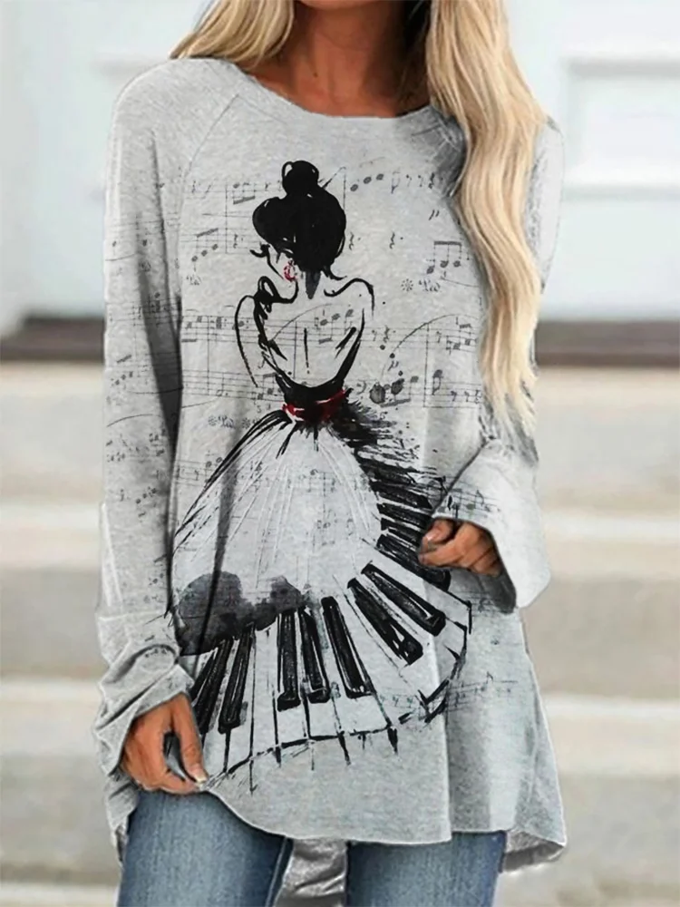 Piano Inspired Lady Music Sheet A Line T Shirt