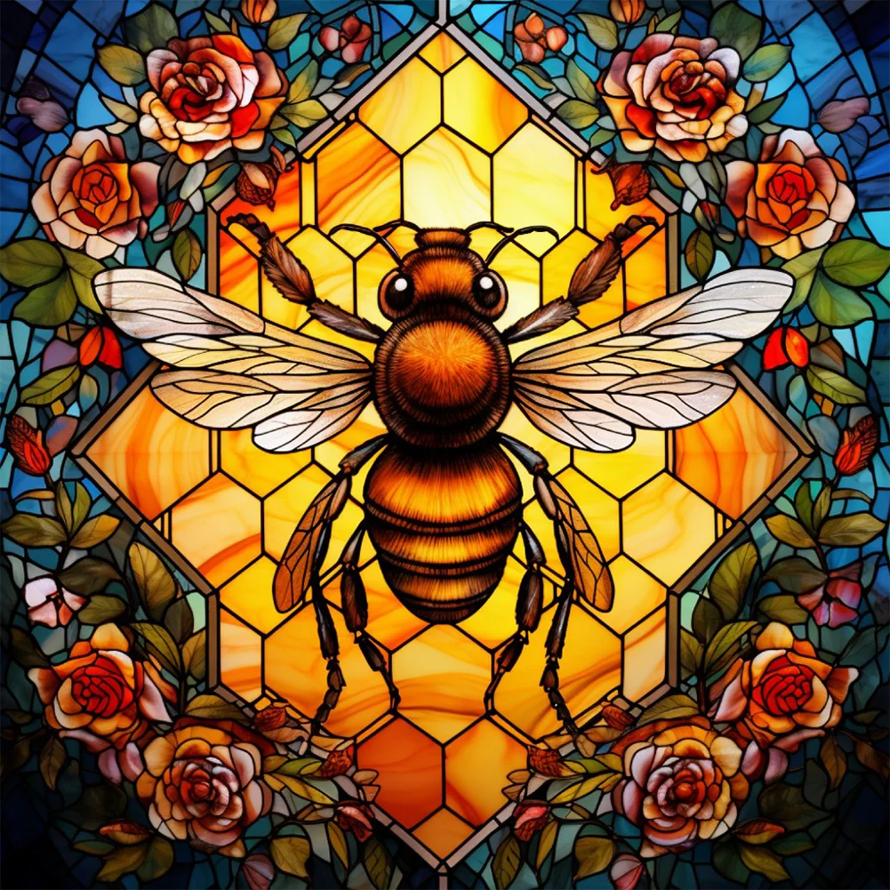 Diamond Painting - Full Round Drill - Stained Glass Flower Bee(Canvas|40*40cm)