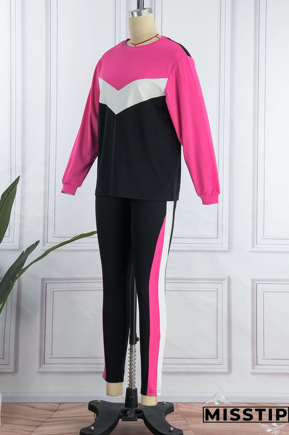 Black Red Casual Solid Patchwork O Neck Long Sleeve Two Pieces